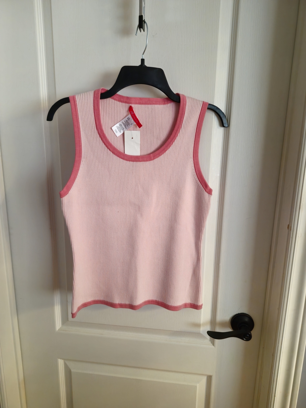 Women's Pink Ribbed Tank with Contrast Trim